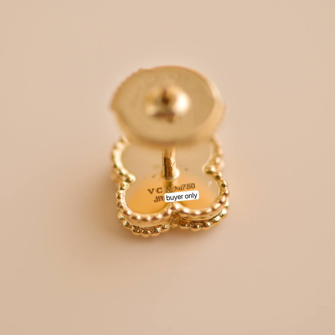 Preloved Van Cleef Sweet Alhambra Mother of Pearl 18K Yellow Gold Earrings