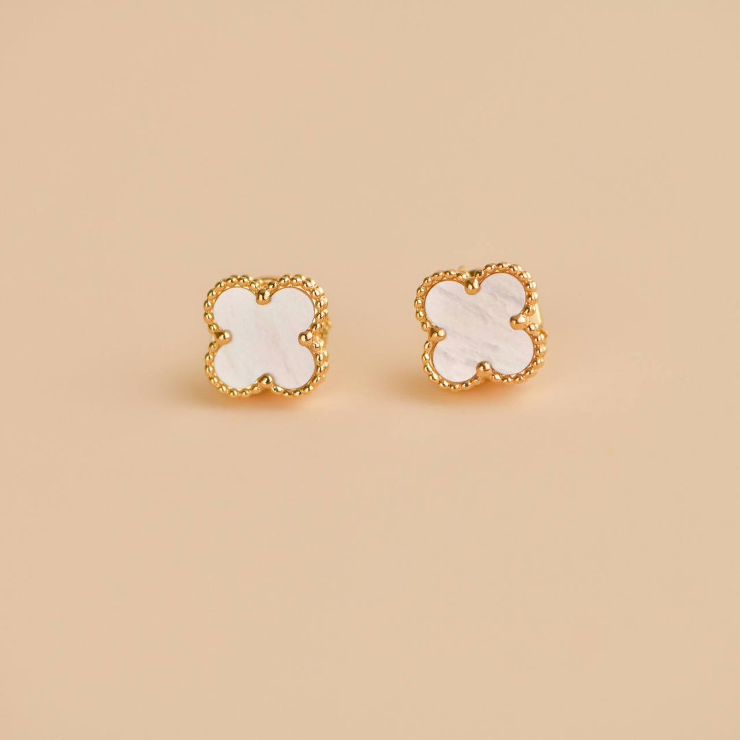 Preowned Van Cleef Sweet Alhambra Mother of Pearl 18K Yellow Gold Earrings