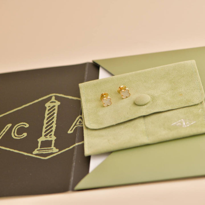 Preowned Van Cleef & Arpels Sweet Alhambra Mother of Pearl 18K Yellow Gold Earrings