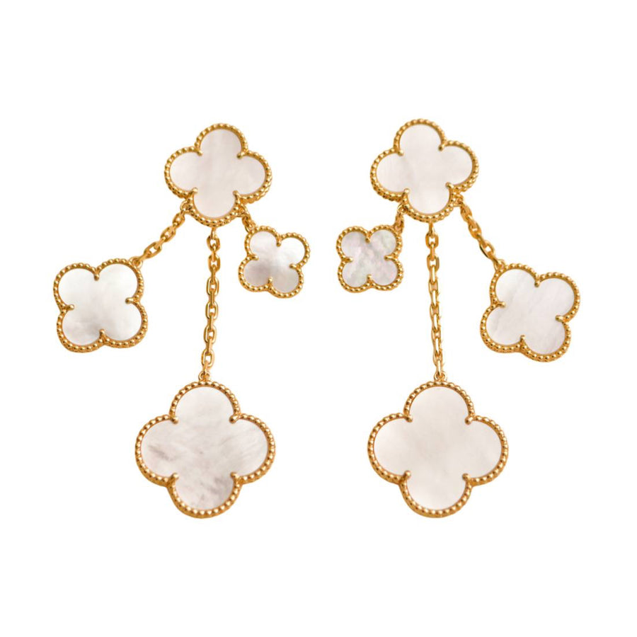 Preloved Van Cleef & Arpels Magic Alhambra 4 Motif Mother of Pearl 18K Yellow Gold Earrings