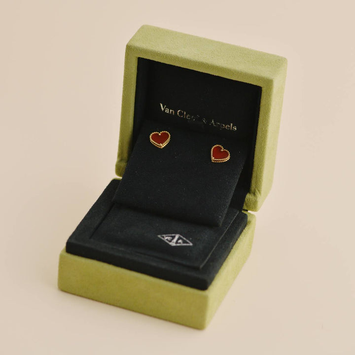 Preowned Van Cleef & Arpels Sweet Alhambra Carnelian Heart 18K Rose Gold Earrings