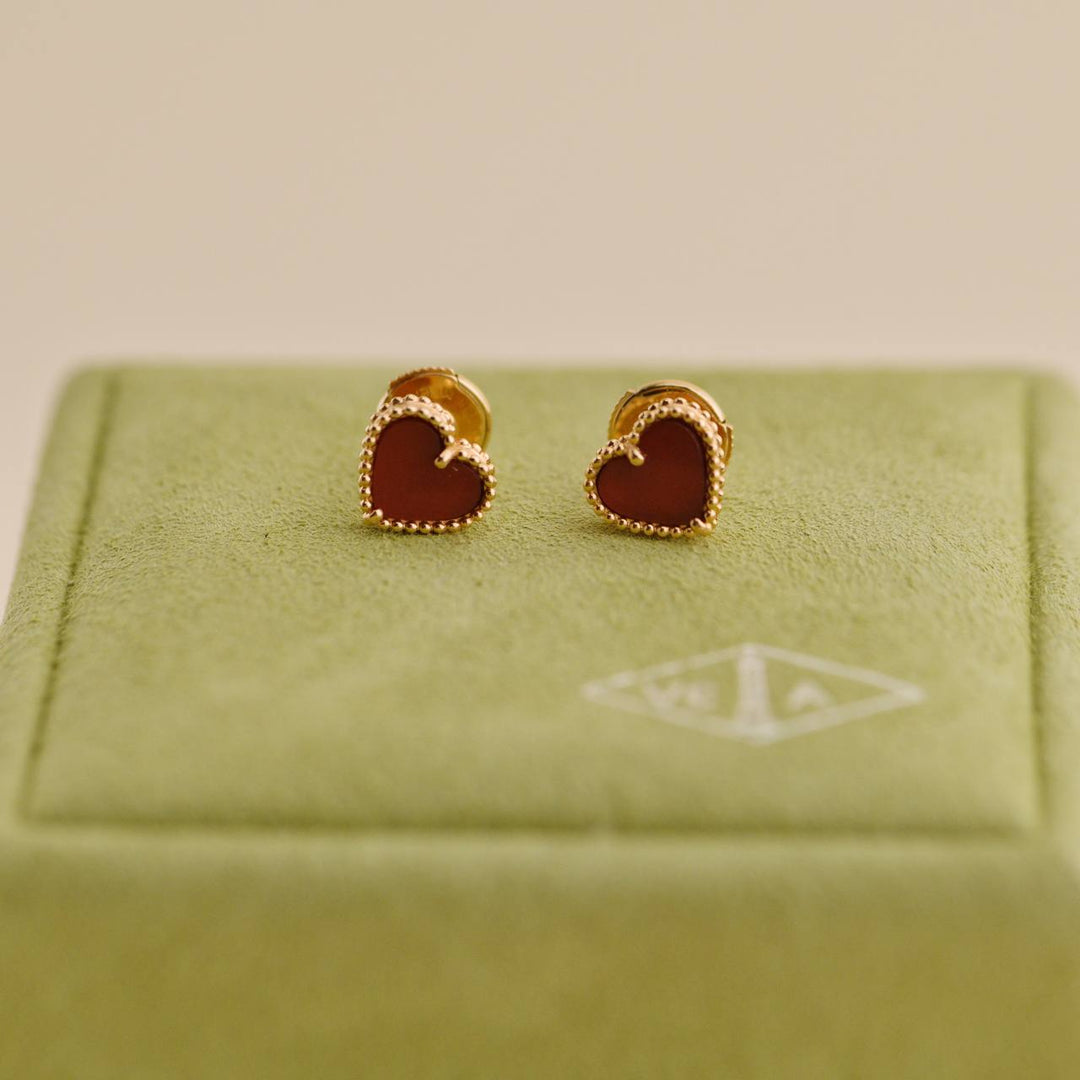 Preloved Van Cleef Sweet Alhambra Carnelian Heart 18K Rose Gold Earrings