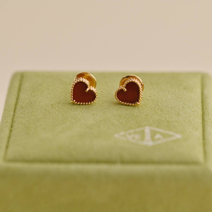 Preloved Van Cleef Sweet Alhambra Carnelian Heart 18K Rose Gold Earrings