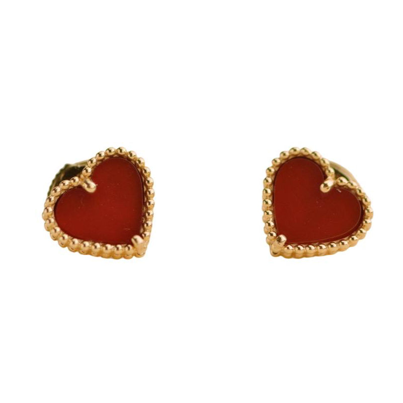 Preloved Van Cleef & Arpels Sweet Alhambra Carnelian Heart 18K Rose Gold Earrings