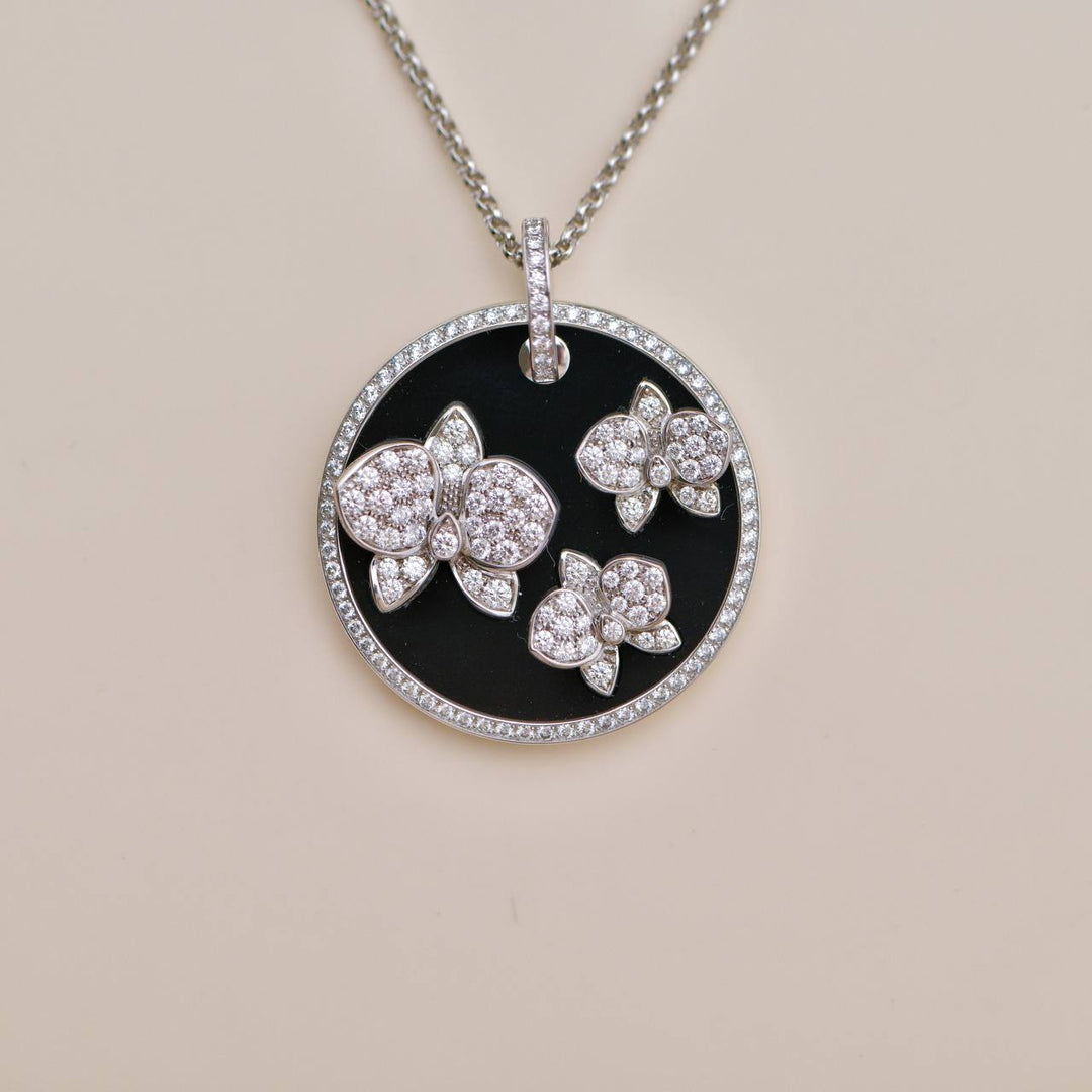 Preloved Cartier Caresse D'Orchidees Par Cartier Diamond 18K White Gold Black Onyx Necklace