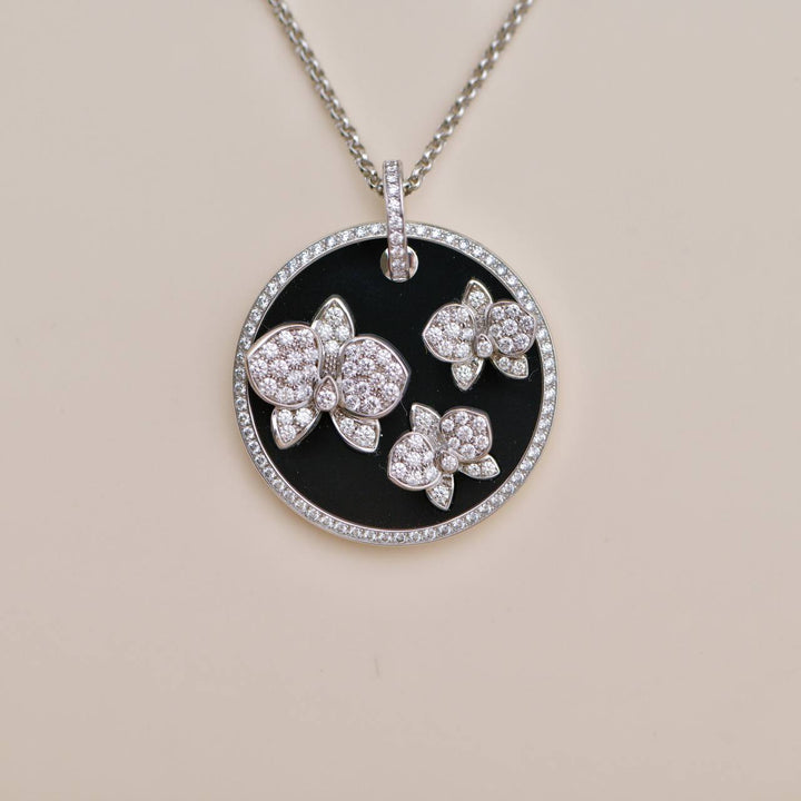 Preloved Cartier Caresse D'Orchidees Par Cartier Diamond 18K White Gold Black Onyx Necklace