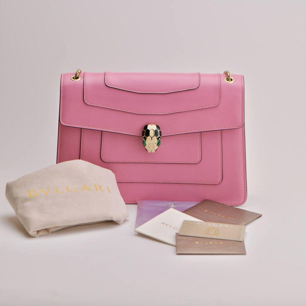Preowned Bvlgari Serpenti Forever Flamingo Leather Chain Medium Shoulder Bag