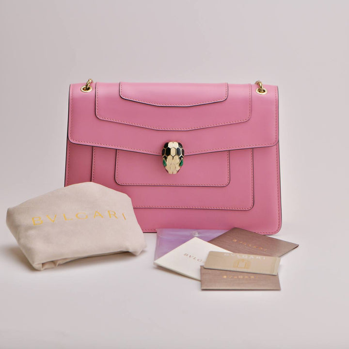 Preowned Bvlgari Serpenti Forever Flamingo Leather Chain Medium Shoulder Bag