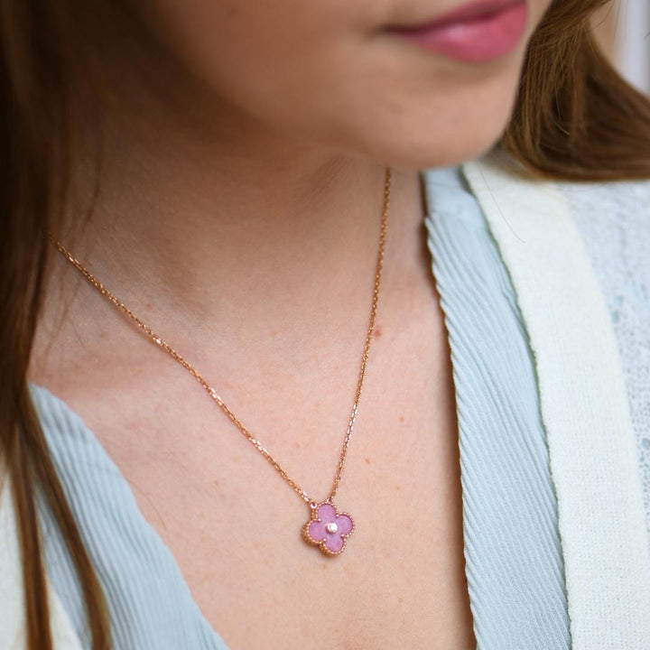 Used Van Cleef & Arpels Vintage Alhambra Rhodonite Diamond 2021 Holiday Pendant
