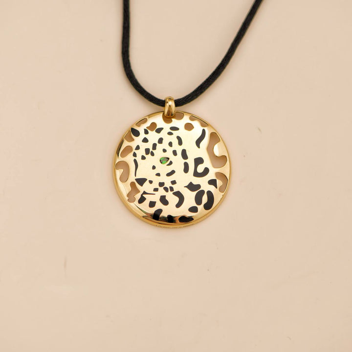 Preowned Cartier 18K Yellow Gold Enamel Tsavorite Panthere Pendant Cord Pendant Necklace