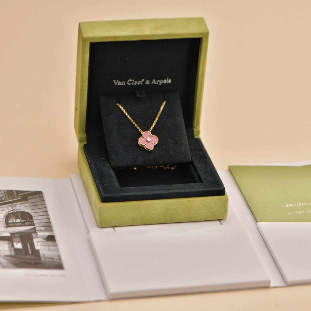 Preowned Van Cleef & Arpels Vintage Alhambra Rhodonite Diamond 2021 Holiday Pendant 