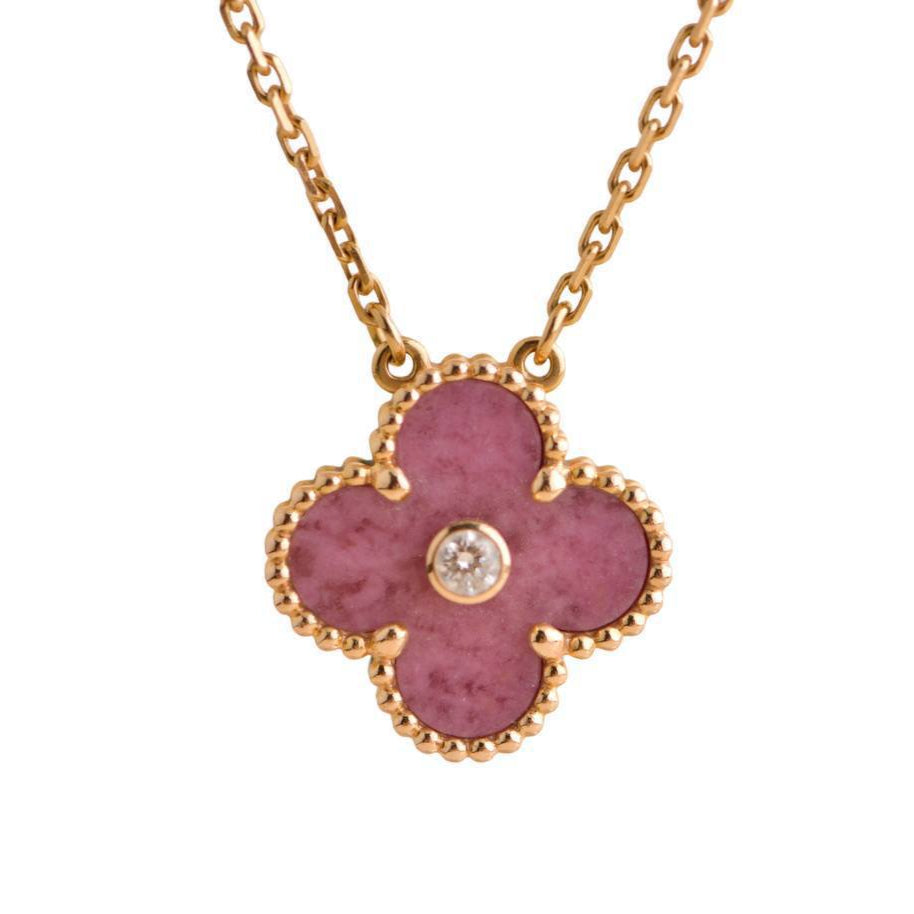 Preloved Van Cleef & Arpels Vintage Alhambra Rhodonite Diamond 2021 Holiday Pendant 