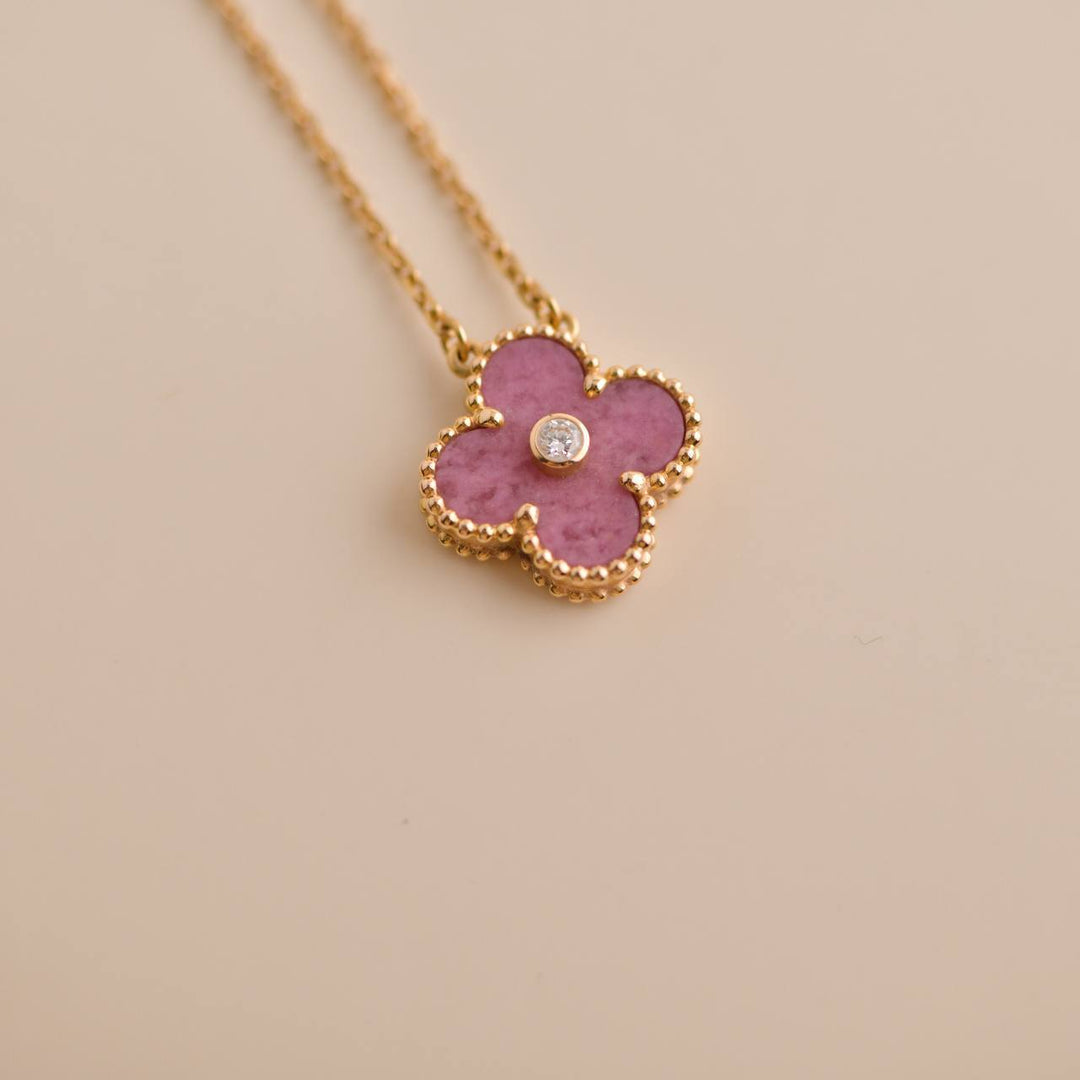 Preloved Van Cleef Vintage Alhambra Rhodonite Diamond 2021 Holiday Pendant 