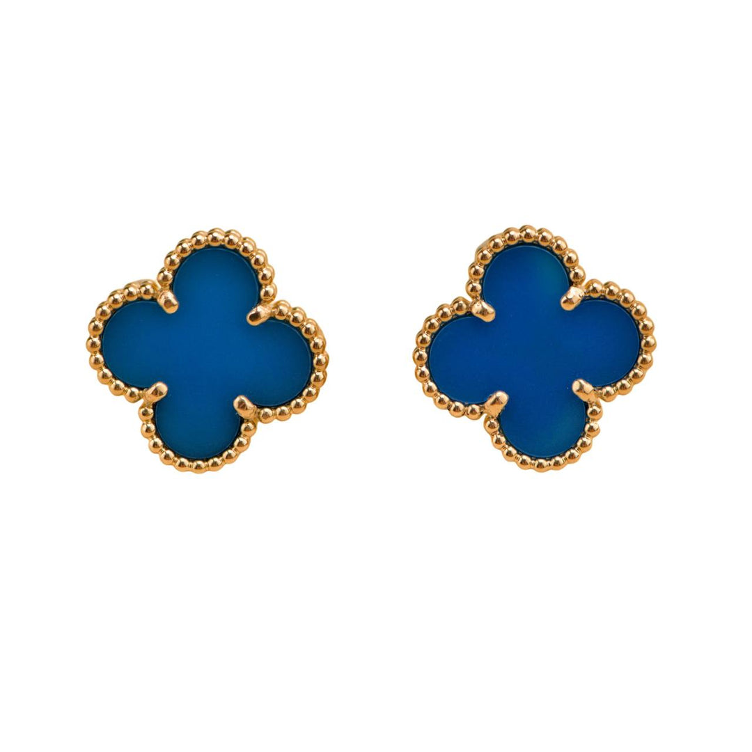 Preloved Van Cleef & Arpels Blue Agate 18K Yellow Gold Earrings
