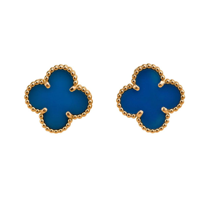 Preloved Van Cleef & Arpels Blue Agate 18K Yellow Gold Earrings