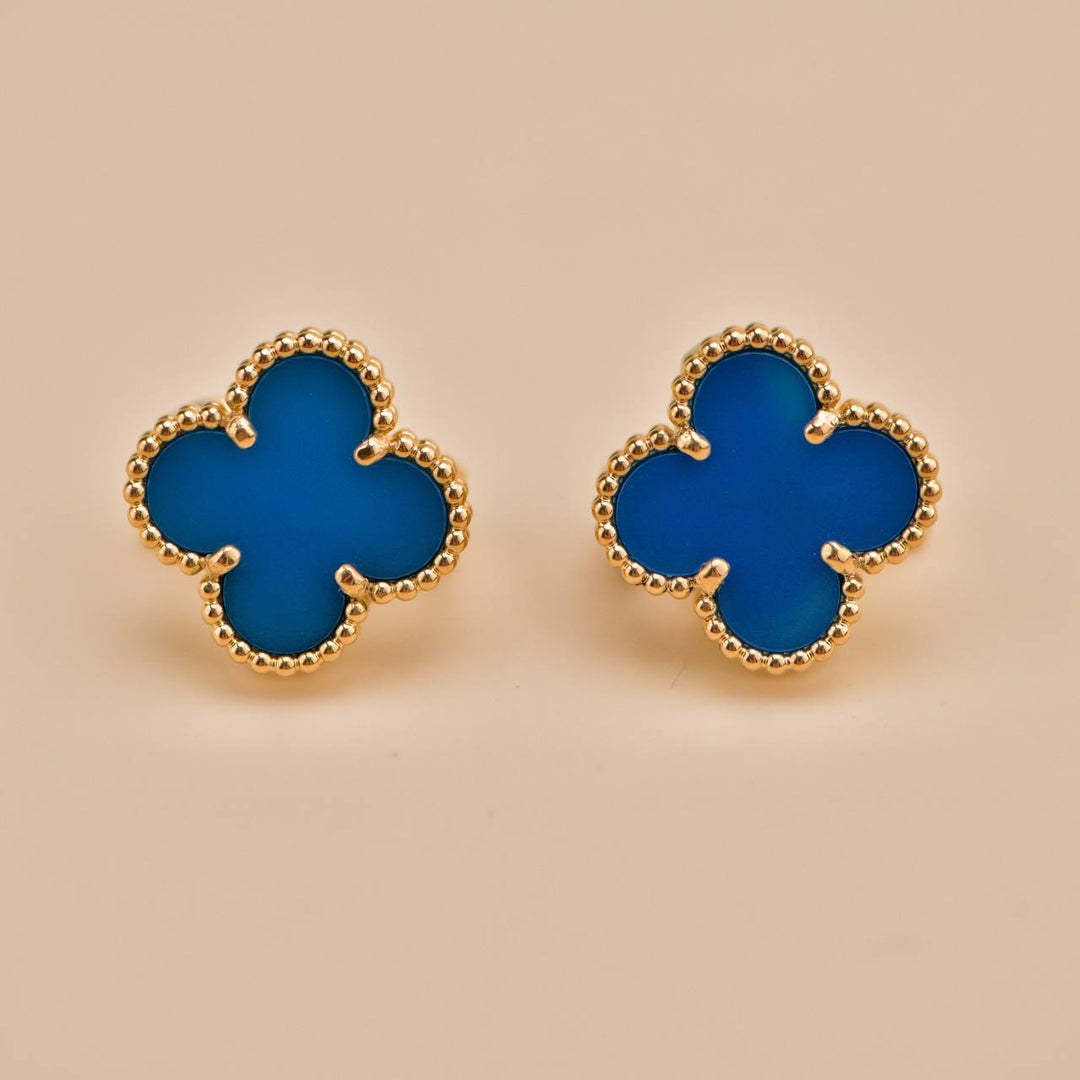 Preloved Van Cleef Blue Agate 18K Yellow Gold Earrings