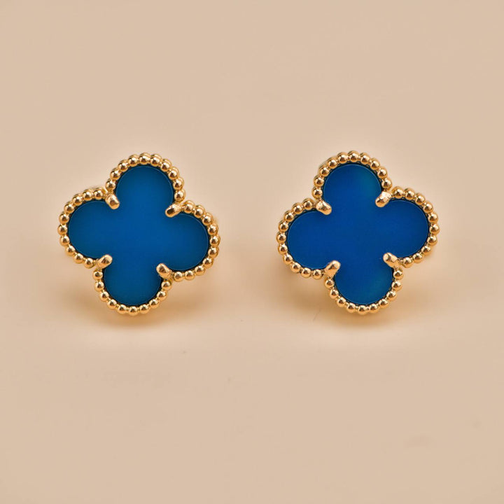 Preloved Van Cleef Blue Agate 18K Yellow Gold Earrings
