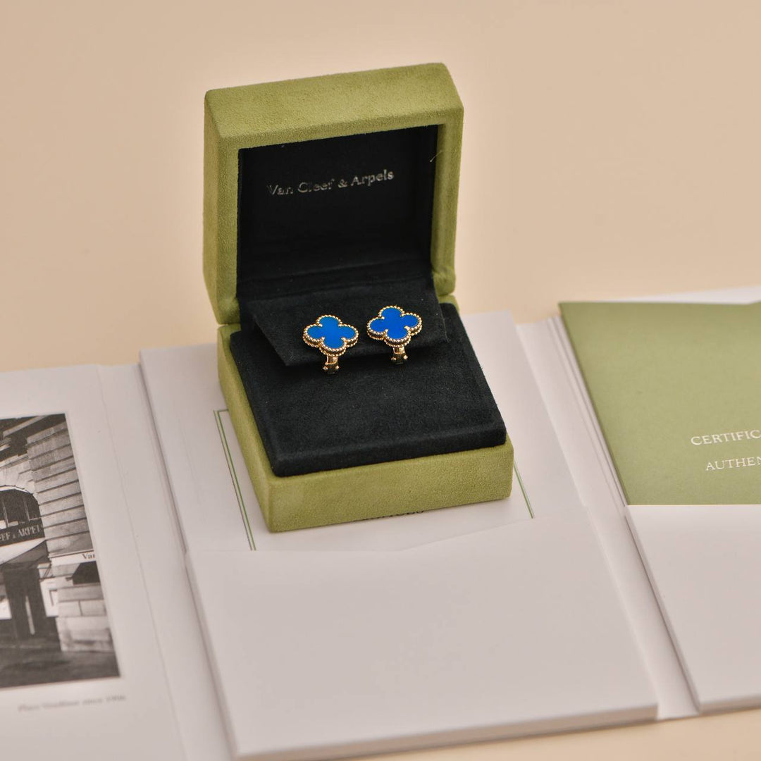 Preowned Van Cleef & Arpels Blue Agate 18K Yellow Gold Earrings