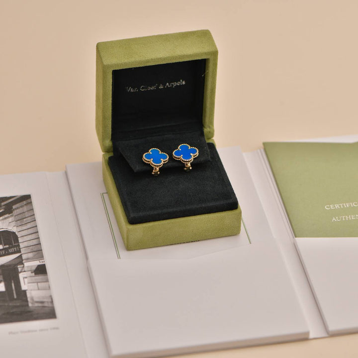 Preowned Van Cleef & Arpels Blue Agate 18K Yellow Gold Earrings