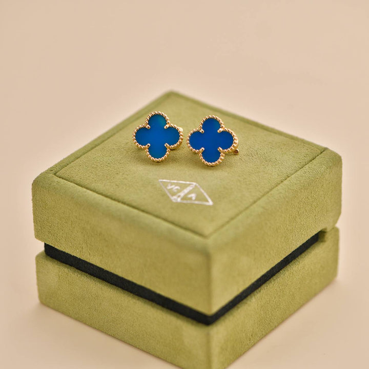 Second Hand Van Cleef & Arpels Blue Agate 18K Yellow Gold Earrings