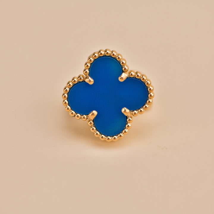 Preowned Van Cleef Blue Agate 18K Yellow Gold Earrings