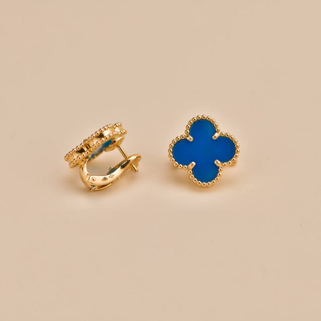 Preowned VCA Blue Agate 18K Yellow Gold Earrings
