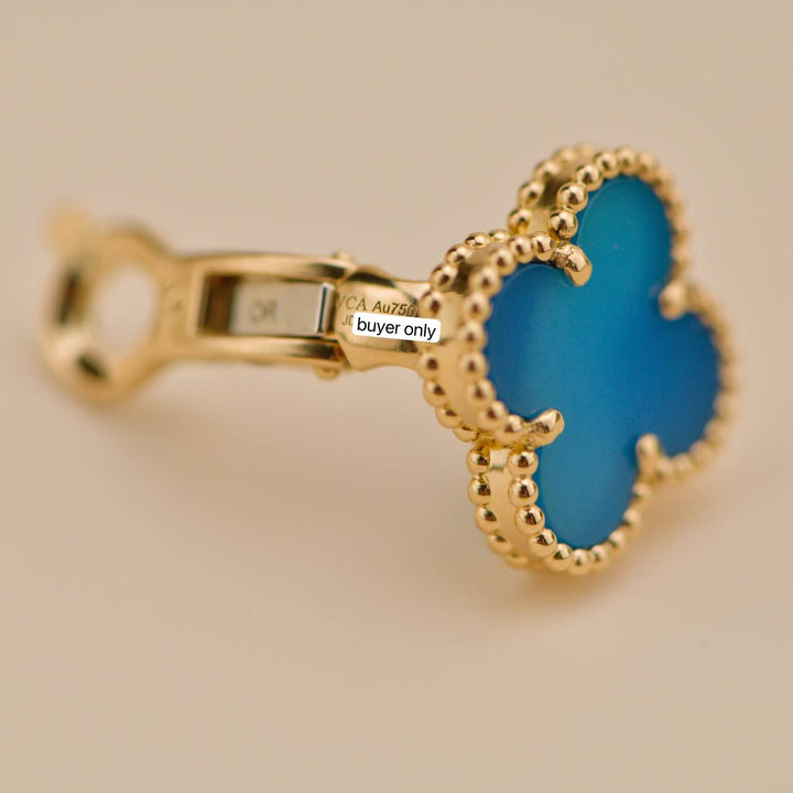Second Hand Van Cleef Blue Agate 18K Yellow Gold Earrings