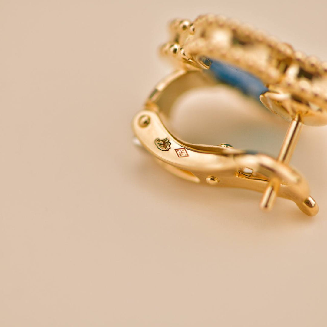Preloved VCA Blue Agate 18K Yellow Gold Earrings