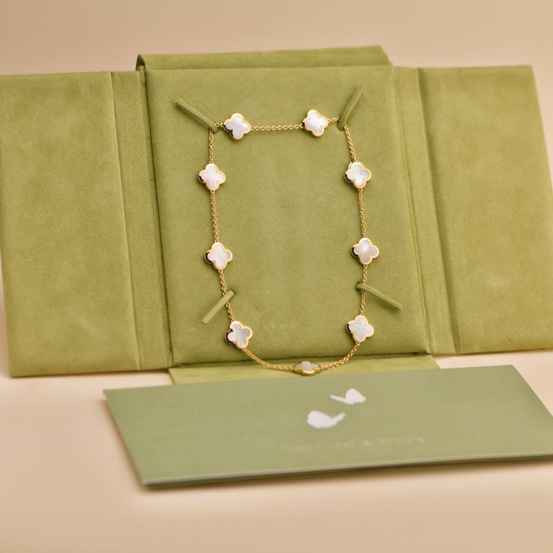 Preowned Van Cleef & Arpels Pure Alhambra 9 Motif Mother of Pearl 18K Yellow Gold Necklace