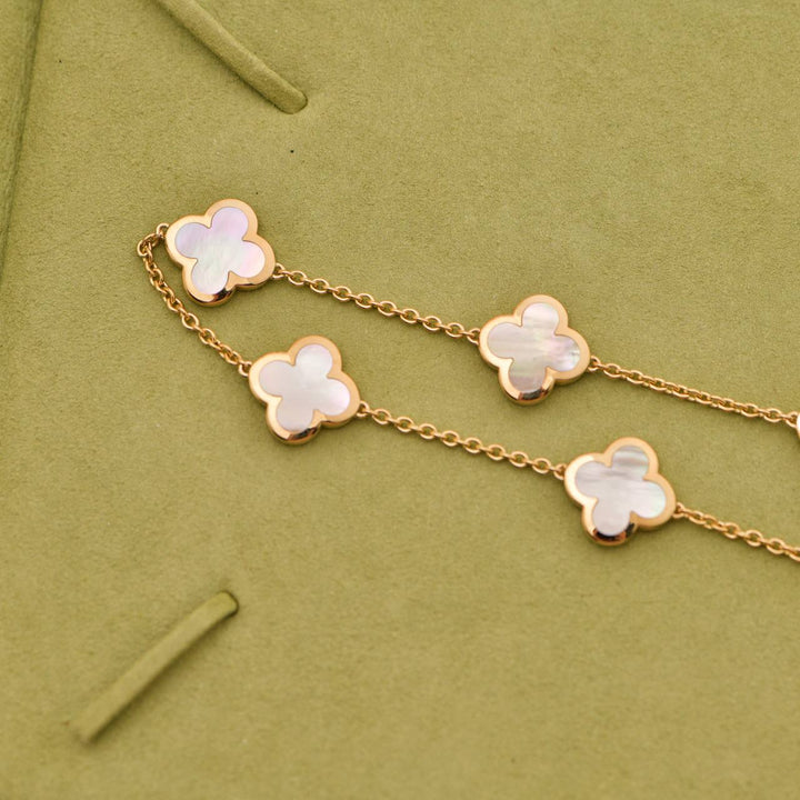 Second Hand Van Cleef & Arpels Pure Alhambra 9 Motif Mother of Pearl 18K Yellow Gold Necklace