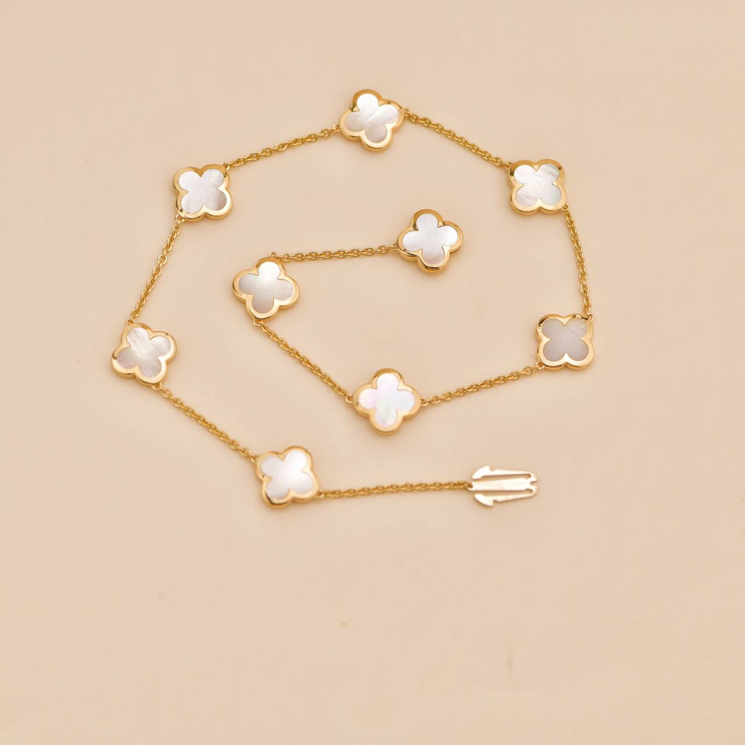 Preloved Van Cleef Pure Alhambra 9 Motif Mother of Pearl 18K Yellow Gold Necklace