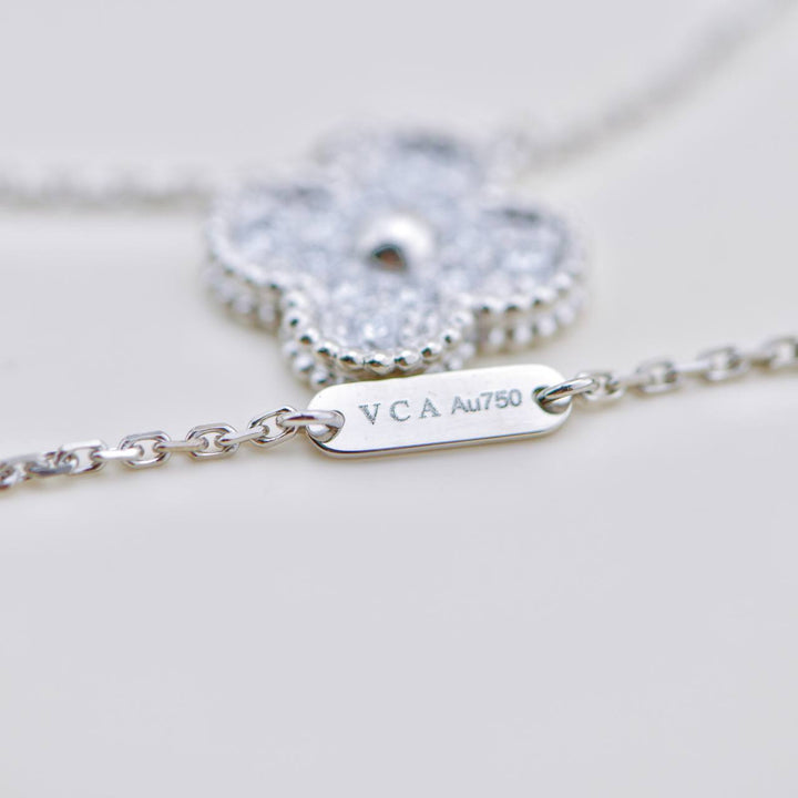 Second Hand Van Cleef Vintage Alhambra Diamond 18K White Gold Pendant Necklace