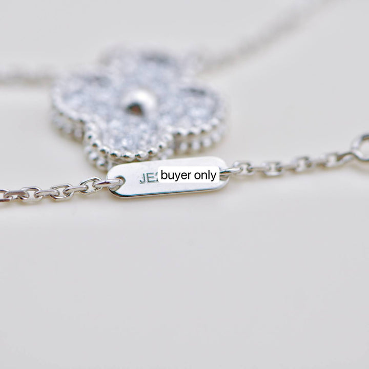 Preowned Van Cleef Vintage Alhambra Diamond 18K White Gold Pendant Necklace