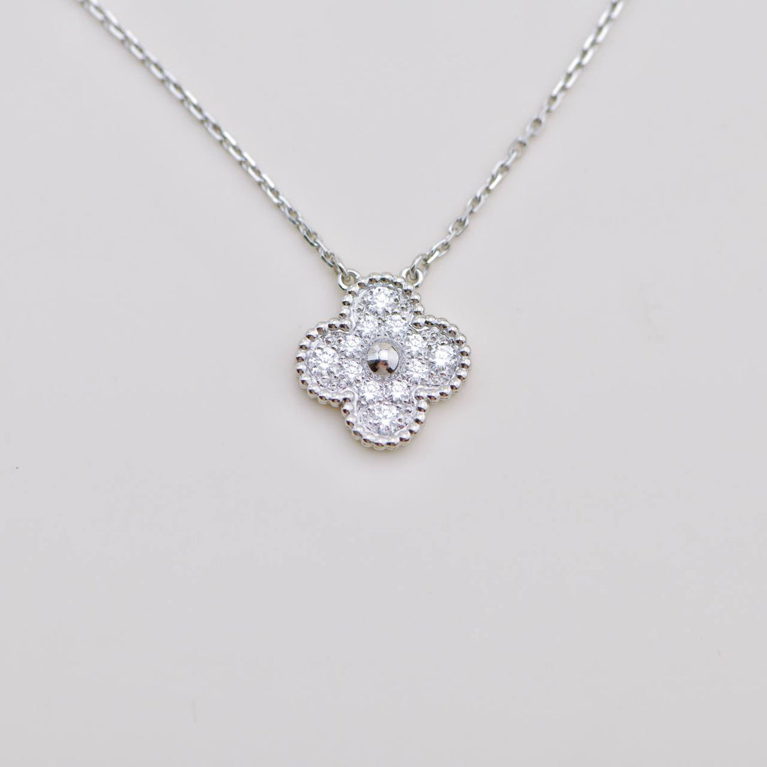 Preloved Van Cleef Vintage Alhambra Diamond 18K White Gold Pendant Necklace