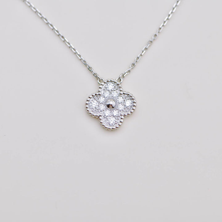 Preloved Van Cleef Vintage Alhambra Diamond 18K White Gold Pendant Necklace