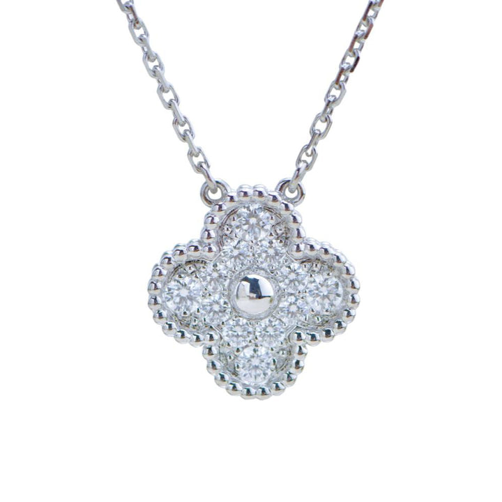 Preloved Van Cleef & Arpels Vintage Alhambra Diamond 18K White Gold Pendant Necklace