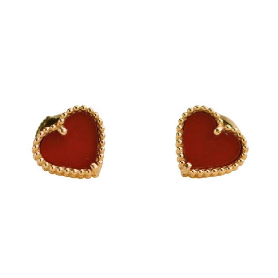 Preloved Van Cleef & Arpels Sweet Alhambra Carnelian Heart 18K Rose Gold Earrings