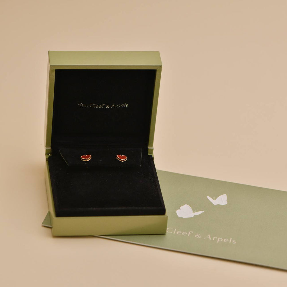 Preowned Van Cleef & Arpels Sweet Alhambra Carnelian Heart 18K Rose Gold Earrings