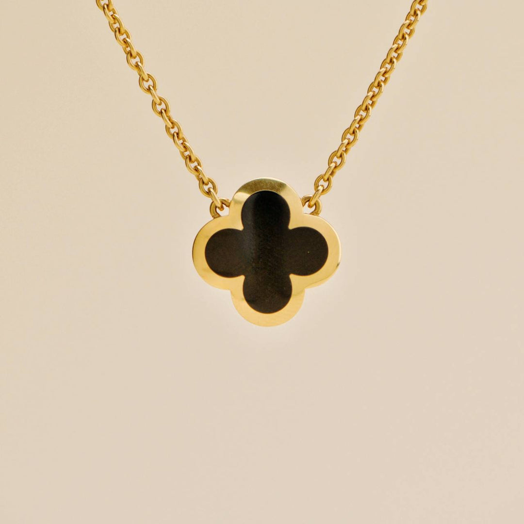 Second Hand Van Cleef & Arpels Pure Alhambra Black Onyx 18K Yellow Gold Pendant Necklace