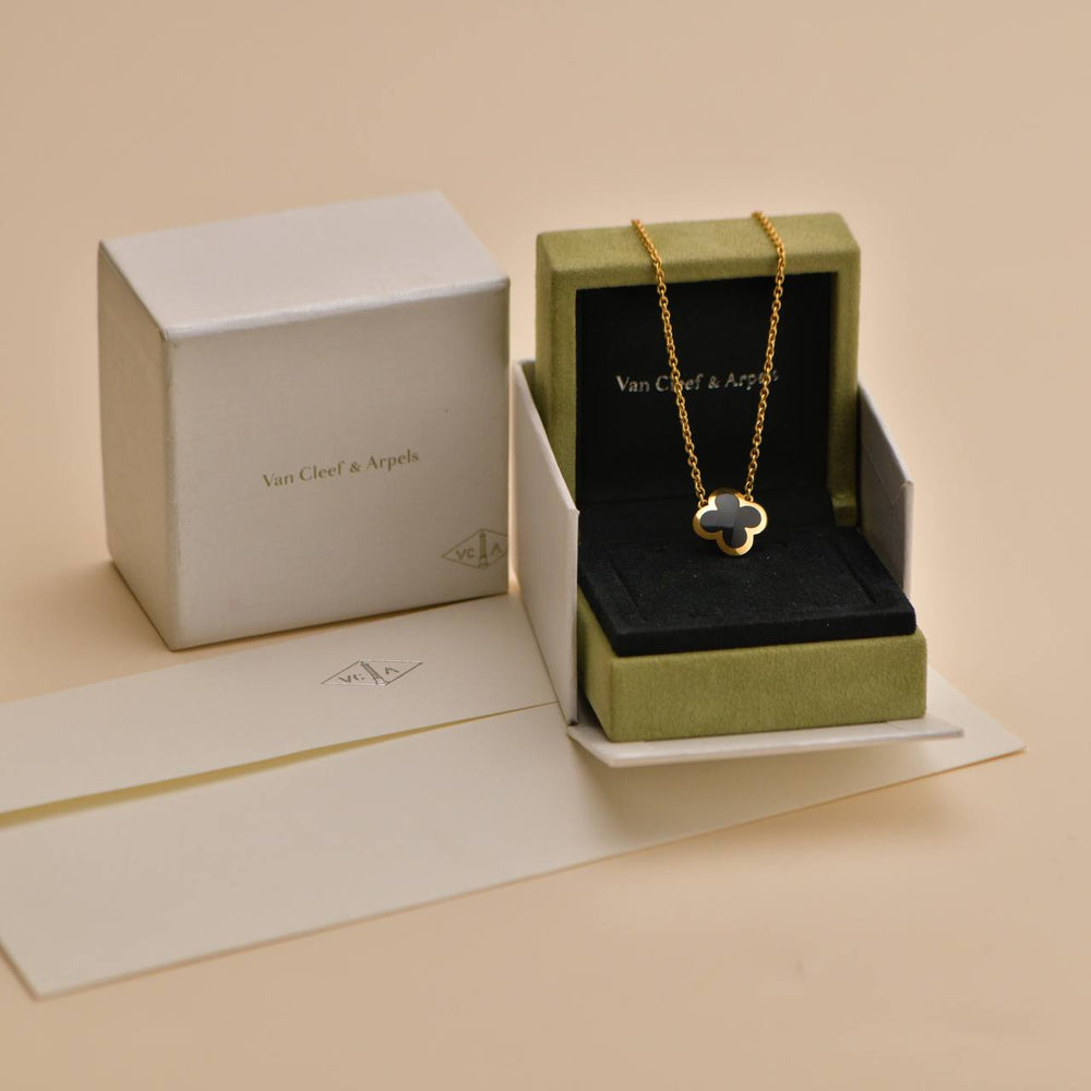 Preowned Van Cleef Pure Alhambra Black Onyx 18K Yellow Gold Pendant Necklace