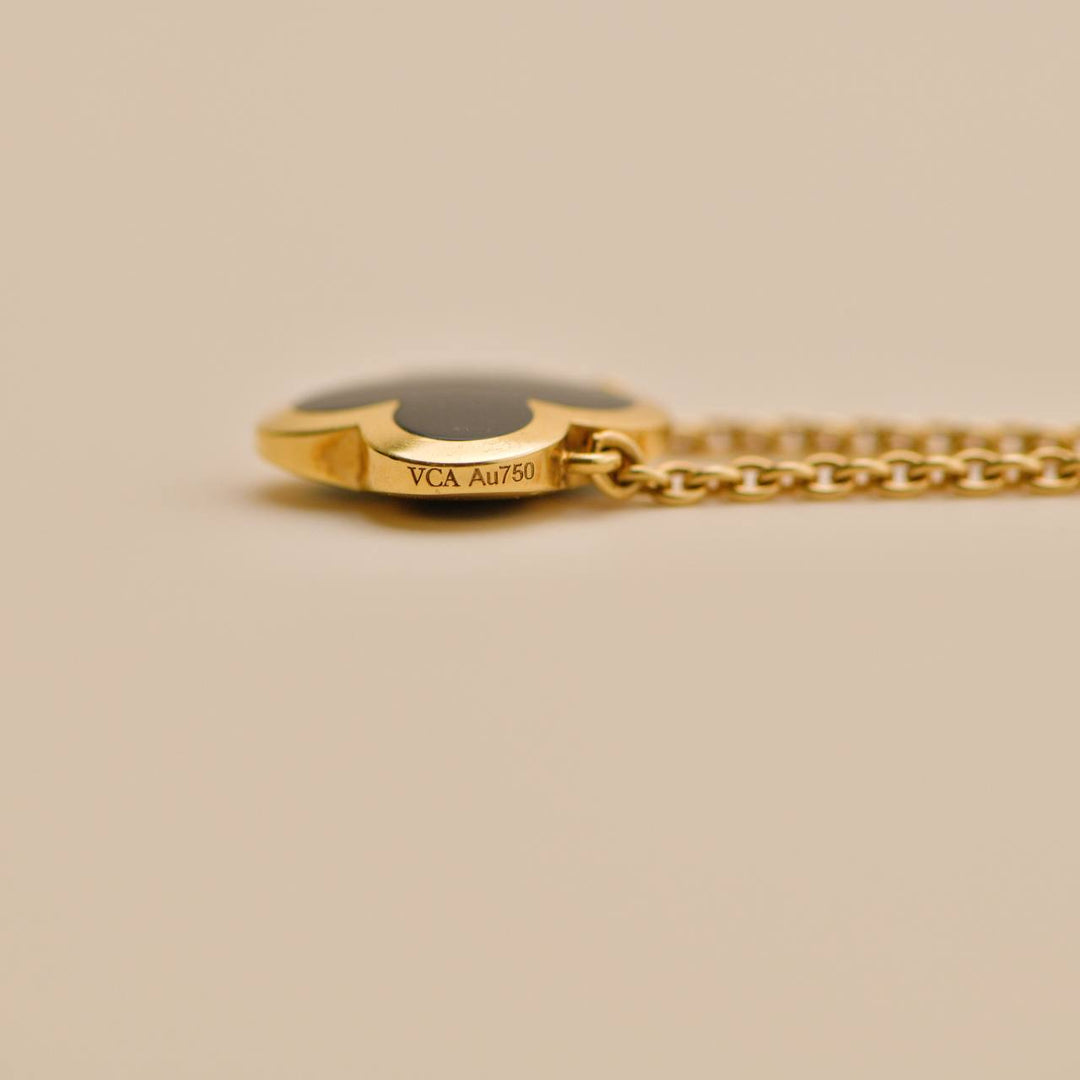 Second Hand Van Cleef Pure Alhambra Black Onyx 18K Yellow Gold Pendant Necklace