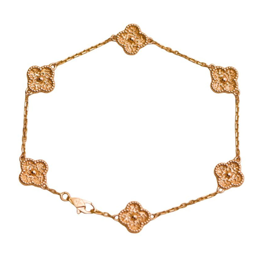 Preloved Van Cleef & Arpels Sweet Alhambra 6 Motif 18K Hammered Rose Gold Bracelet