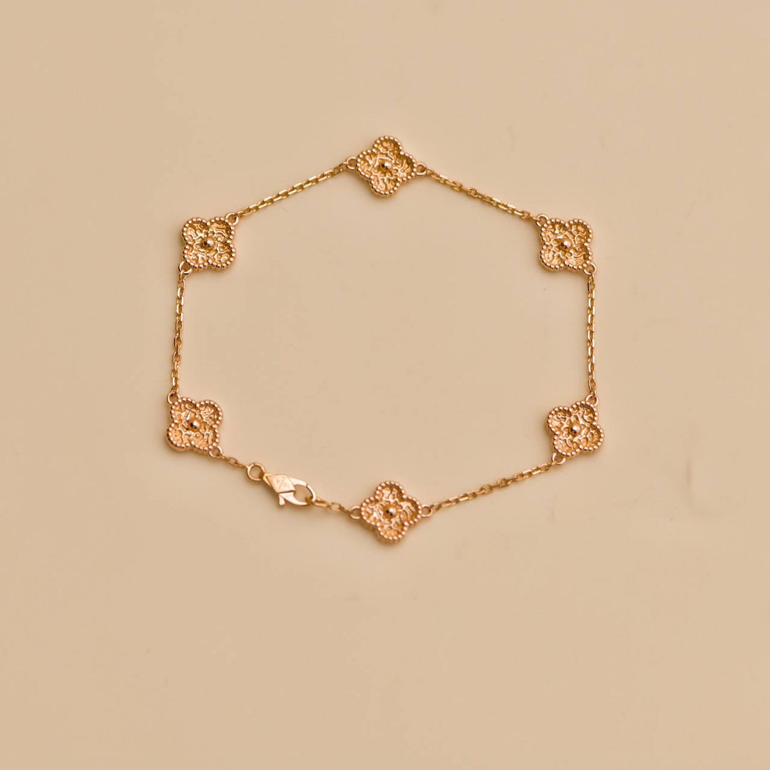 Preowned Van Cleef Sweet Alhambra 6 Motif 18K Hammered Rose Gold Bracelet