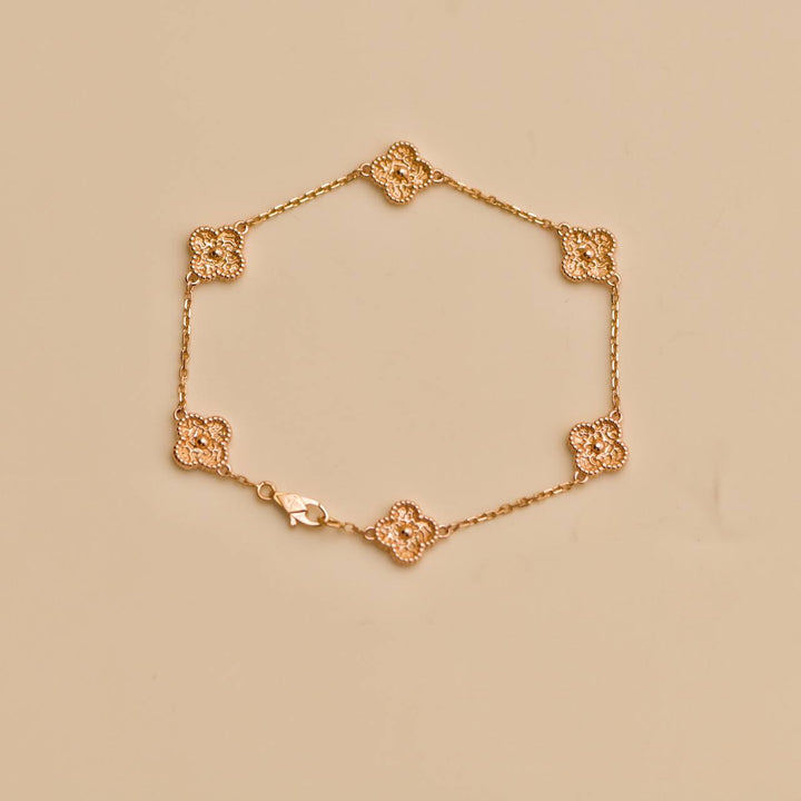 Preowned Van Cleef Sweet Alhambra 6 Motif 18K Hammered Rose Gold Bracelet