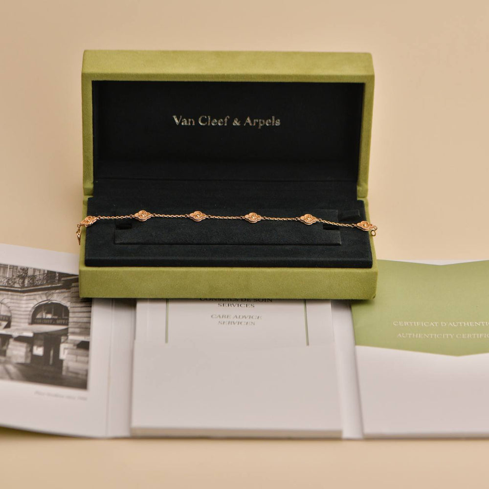 Preowned Van Cleef & Arpels Sweet Alhambra 6 Motif 18K Hammered Rose Gold Bracelet