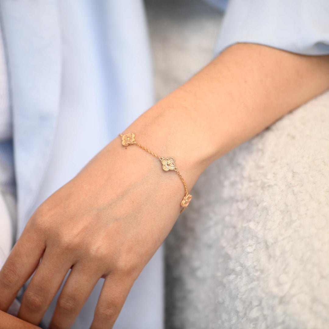 Van Cleef & Arpels Sweet Alhambra 6 Motif 18K Hammered Rose Gold Bracelet