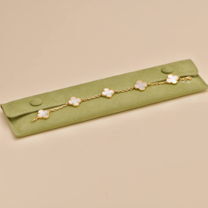 Preowned Van Cleef & Arpels Vintage Alhambra Mother of Pearl 18K Yellow Gold 5 Motif Bracelet