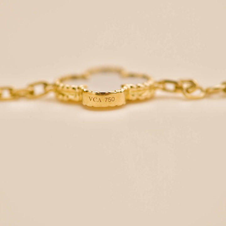 Preowned VCA Vintage Alhambra Mother of Pearl 18K Yellow Gold 5 Motif Bracelet