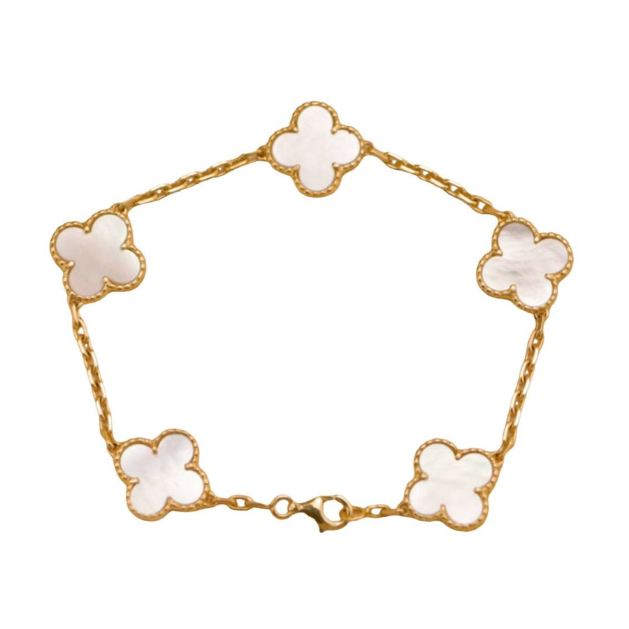 Preloved Van Cleef & Arpels Vintage Alhambra Mother of Pearl 18K Yellow Gold 5 Motif Bracelet