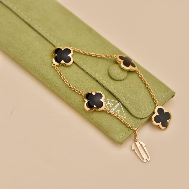 Second Hand Van Cleef & Arpels Pure Alhambra Black Onyx 18K Yellow Gold Bracelet